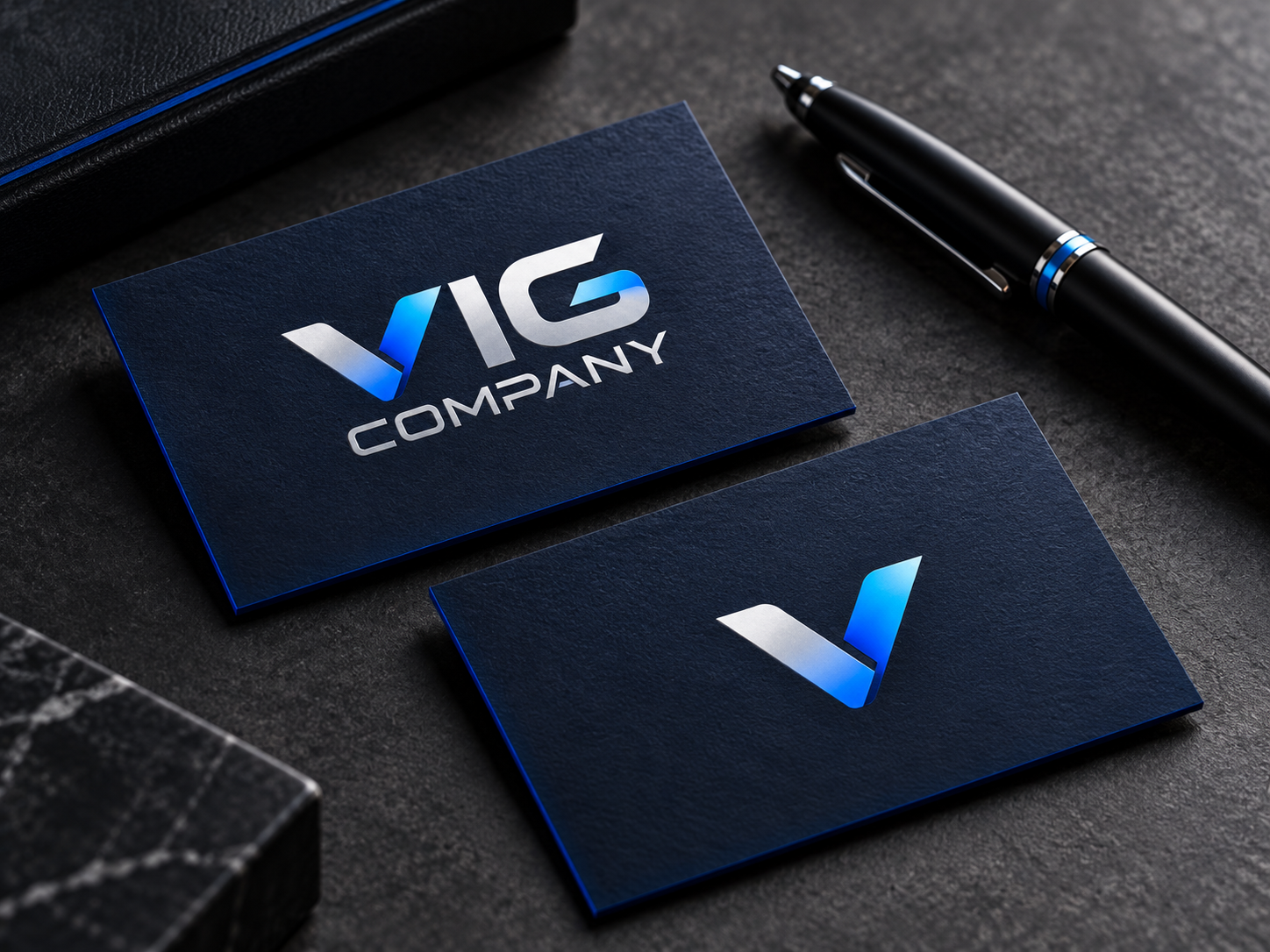 Conceito ilustrativo de cartões com a identidade VIG Company