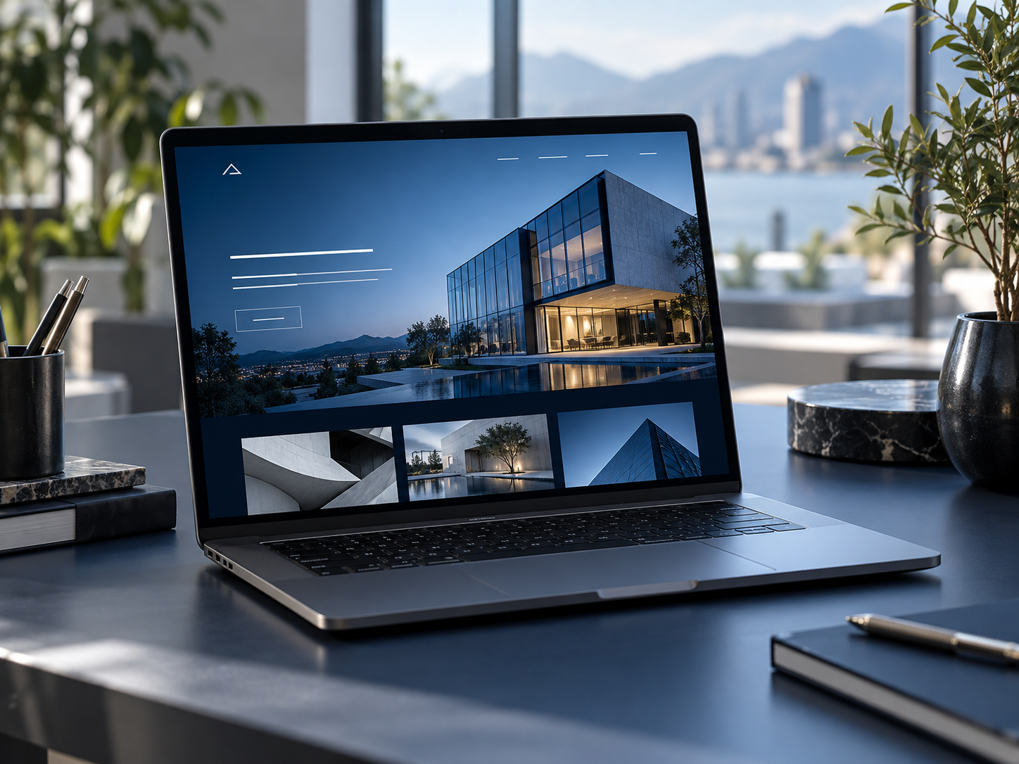 Conceito ilustrativo de site em um notebook